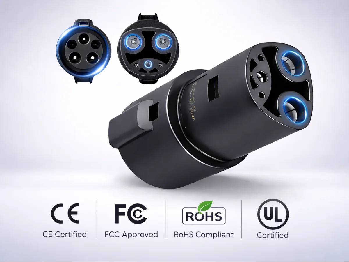 J1772 to Tesla charging adapter with safety certifications