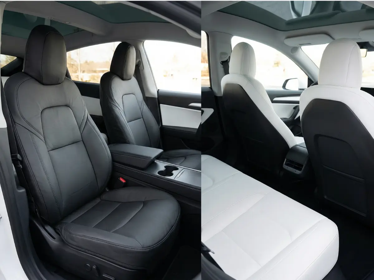 Comparison between full seat covers and seat back protectors for Tesla Model Y, showing differences in coverage, fit, and daily use protection.