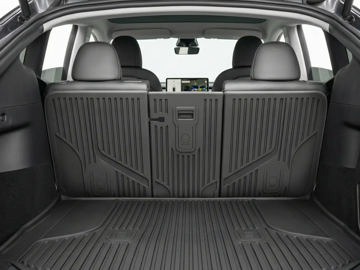 Tesla Model Y rigid TPE seat back protector installed